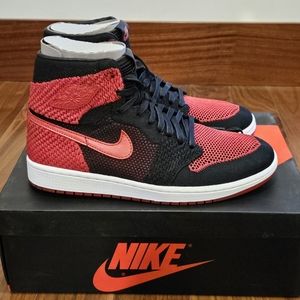 Air Jordan 1 high flyknit black and red size 10